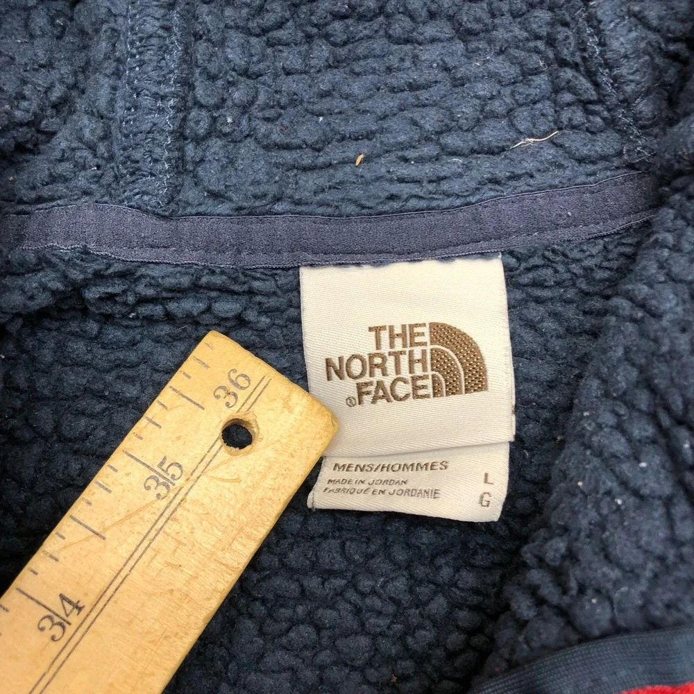 The North Face Mens Campshire Sherpa Fleece Anorak Hoodie Navy Blue Red Large